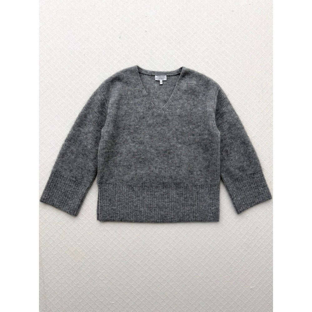 & Other Stories Grey Mohair Wool Ribbed Knit V-Neck Sweater Oversized Medium